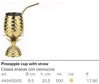 COPPA ANANAS PER COCKTAILS CON CANNUCCIA 500ML ORO