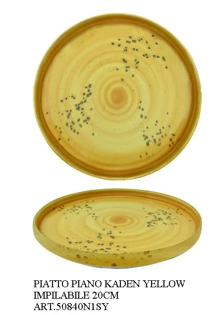 PIATTO PIANO KADEN YELLOW D20 IMPILABILE PORCELLANA GIALLO 6PZXCF