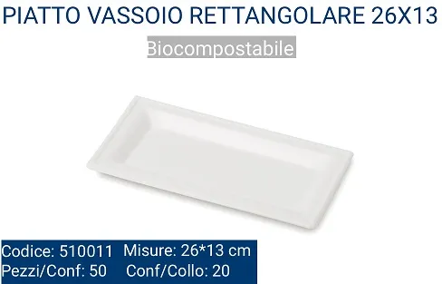 PIATTO RETTANGOLARE 26X13 COMPOSTABILE BIANCO 50PZX20CF