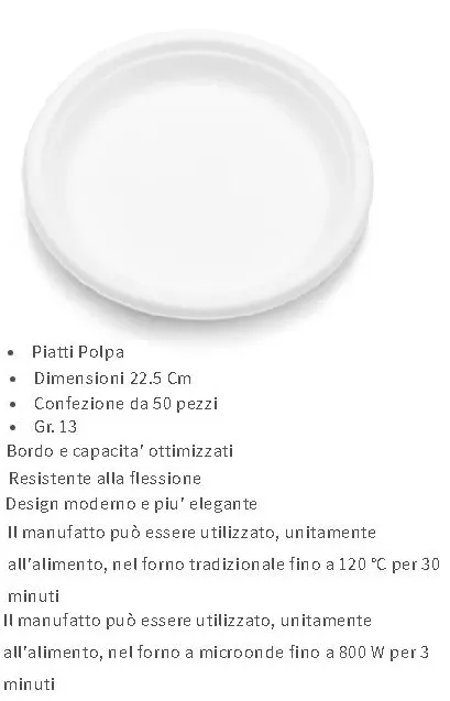 PIATTO PIANO TONDO D22.5 COMPOSTABILE POLPA DI CELLULOSA 50PZX20CF