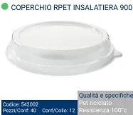 COPERCHIO INSALATIERA BAGASSE 900ML D19.4 RPET TRASPARENTE 40PZXCF