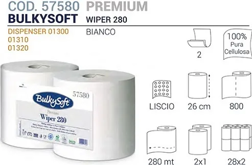 BOBINA BULKYSOFT PREMIUM 280 PURA CELLULOSA 2V 800 STRAPPI 6KG 2RTXCF
