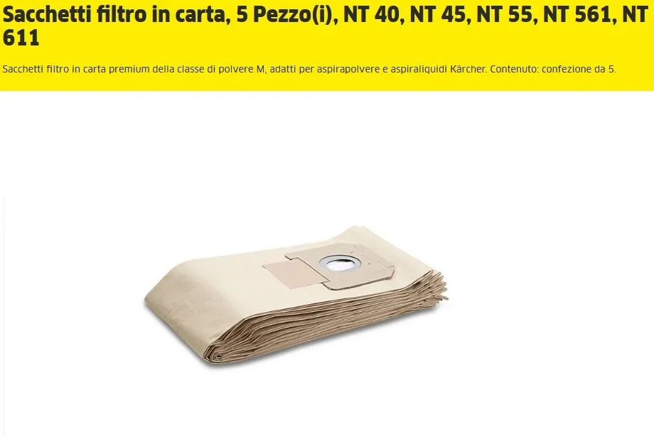 SACCHETTO FILTRO CARTA X NT55/1 E NT611ECO 5PZXCF