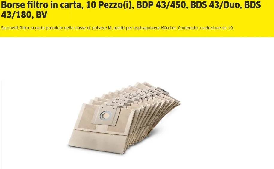 SACCHETTO FILTRO CARTA X T15/1 HEPA 10PZXCF