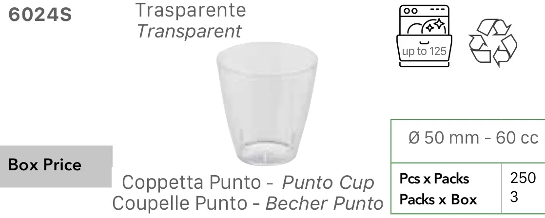 FING BICCHIERINO PUNTO 60CC TRASPARENTE 250PZX3CFXCT