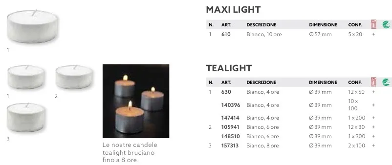 CANDELA T-LIGHT 56MM 10H BIANCO 20PZX5CF