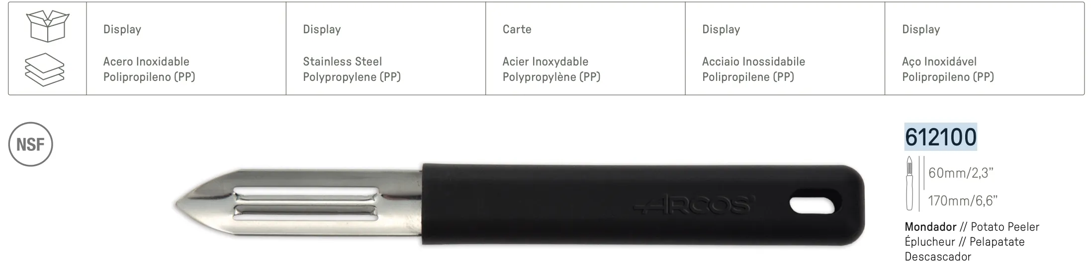 COLTELLO PROFESSIONALE PELAPATATE ACCIAIO LISCIO 6CM