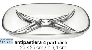 ANTIPASTIERA 4 COMPARTI FENICE 25X25 VETRO