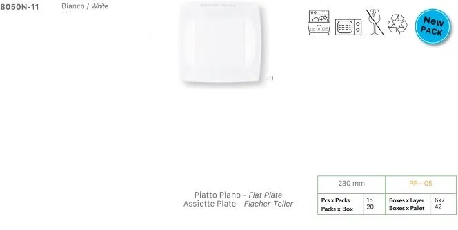 PIATTO NICE QUADRO CM23X23 BIANCO 15PZX20CFXCT