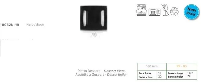 PIATTO NICE QUADRO DESSERT CM18X18 NERO 15PZX20CFXCT 8052N-19
