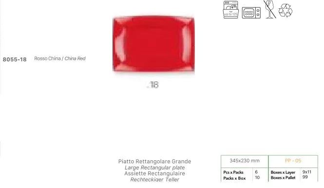 PIATTO NICE RETTANGOLARE CM34.5X23 ROSSO 6PZX10CFXCT