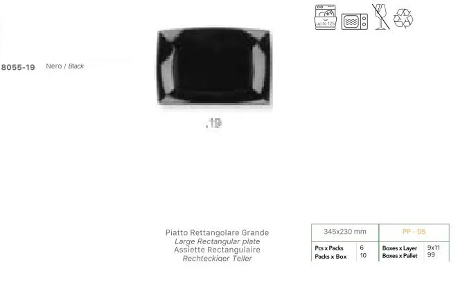 PIATTO NICE RETTANGOLARE CM34.5X23 NERO 6PZX10CFXCT