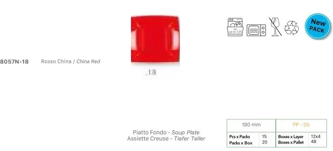 PIATTO NICE QUADRO FONDO 18X18 ROSSO 15PZX20CFXCT
