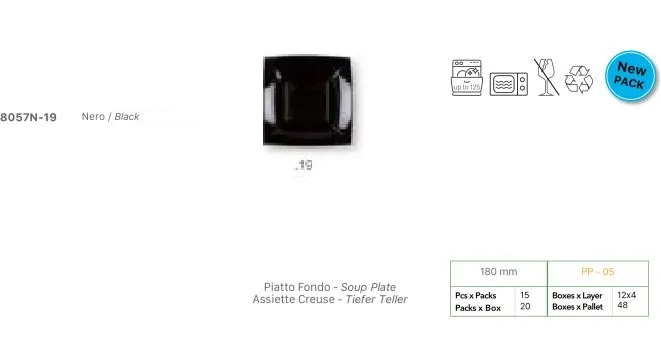 PIATTO NICE QUADRO FONDO 18X18 NERO 15PZX20CFXCT