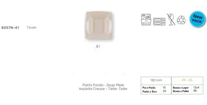 PIATTO NICE QUADRO FONDO 18X18 TORTORA 15PZX20CFXCT