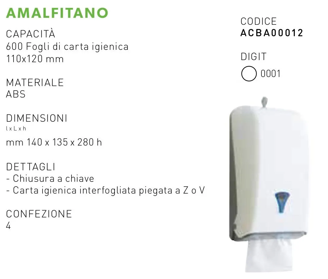 DISPENSER IPC CARTA IGIENICA INTERFOGLIATA AMALFITANO BIANCO-GRIGIO 4PZXCT