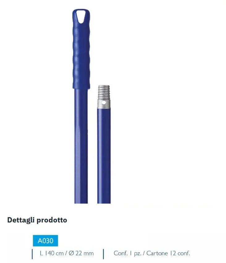 MANICO OTTAGONALE FORO E FILETTO UNIVERSALE CM140 ALLUMINIO BLU 12PZXCT