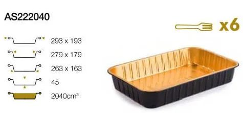VASCHETTA ALLUMINIO ORO/NERO 6 PORZIONI DA ABBINARE COPERCHIO PL222040 50PZX4CF