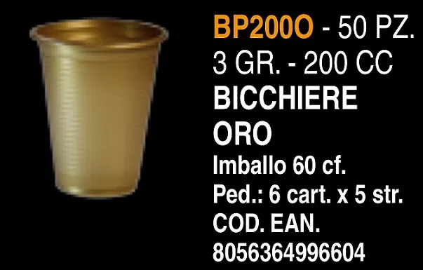 BICCHIERE 200CC PET STYLE ORO 50PZ