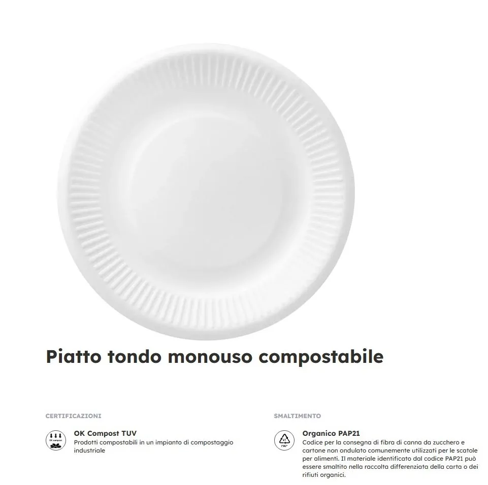 PIATTO DESSERT D18 BIANCO COMPOSTABILE 125PZX8CF