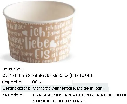 COPPETTA GELATO IN CARTA OPACO FUNNY 80CC BEIGE 55PZX54CFXCT