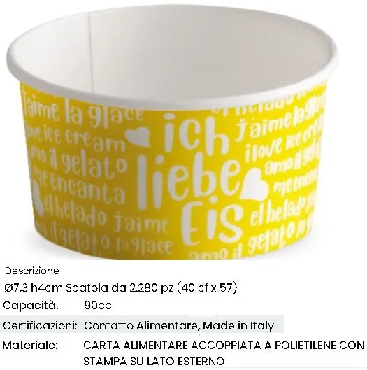 COPPETTA GELATO IN CARTA OPACO FUNNY 90CC GIALLO 57PZX40CFXCT
