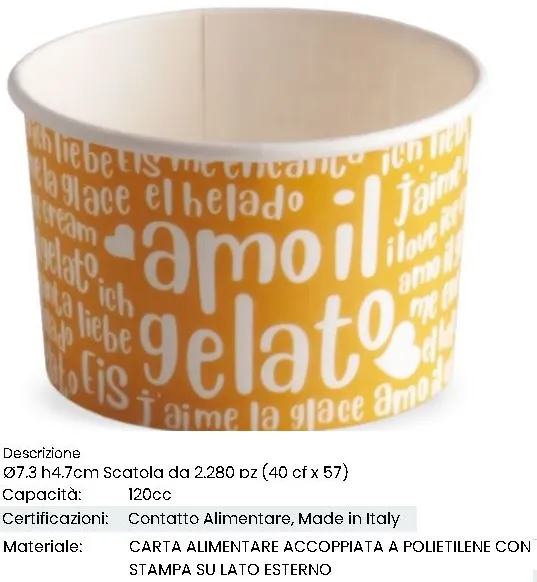 COPPETTA GELATO IN CARTA OPACO FUNNY 120CC ARANCIO 57PZX40CFXCT