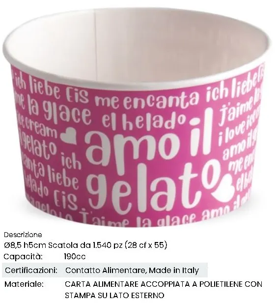 COPPETTA GELATO IN CARTA OPACO FUNNY 190CC FUCSIA 55PZX28CFXCT