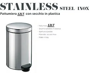 PATTUMIERA PEDALE C/MANIGLIA DI TRASPORTO LT12 CM26X37H ACCIAIO 913120
