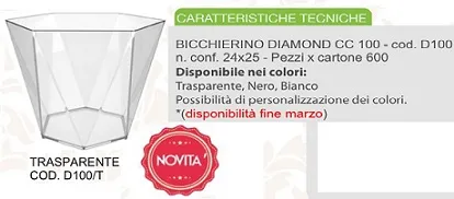 FING BICCHIERINO DIAMOND 100CC TRASPARENTE 25PZX24CFXCT RIUTILIZZABILE