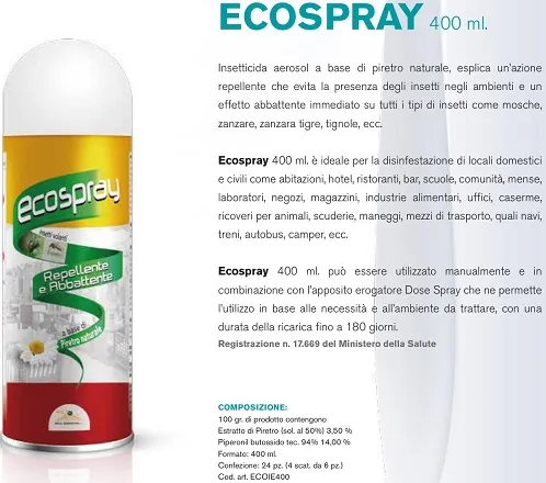 INSETTICIDA ECOSPRAY AEROSOL MOSCHE ZANZARE DOSE' 400ML X EROGATORE DOSE 6PZXCF