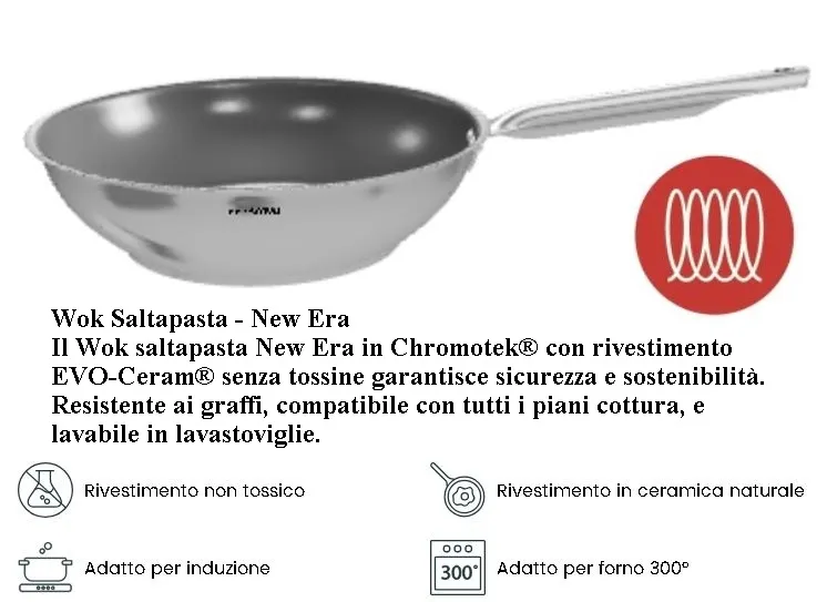 PADELLA WOK INDUZIONE NEW ERA D28 CERAMICA-ACCIAIO