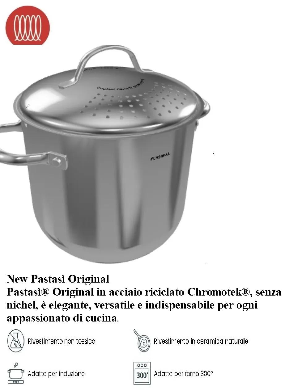 PENTOLA ALTA INDUZIONE PASTASI' C/2MANICI D20 ACCIAIO C/COPERCHIO