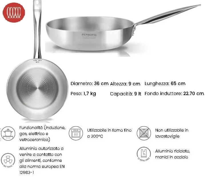 PADELLA ALTA SVASATA INDUZIONE ACADEMY CHEF D36 ALLUMINIO C/MANICO ACCIAIO