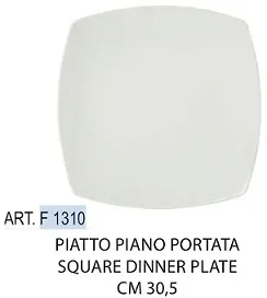 PIATTO PIANO QUADRO 30.5X30.5 PORCELLANA BIANCO 6PZXCF