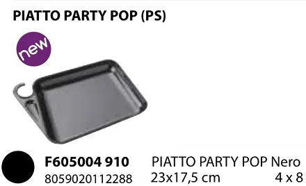 PIATTO PARTY POP CON PORTA FLUTE 23X16 NERO 4PZX8CFXCT
