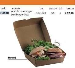BOX HAMBURGER KRAFT AVANA 16X16X9 1800ML 50PZX4CF