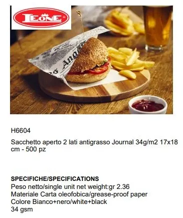 SACCHETTO SNACK ANTIGRASSO OLEANE APERTURA LATERALE JOURNAL 17X18 500PZ