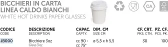 BICCHIERE CARTONCINO TAZZA BIANCO 3 OZ 90CC 100PZX30CF