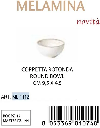 COPPA TONDA ENJOY CM9.5 H4.5 MELAMINA BIANCA