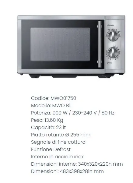 FORNO A MICROONDE MWO 900W B1 CM48.3X39.8X28.1