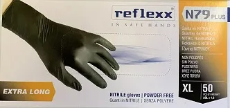 GUANTI NITRILE XL REFLEXX N79 PLUS EXTRA LONG SENZA POLVERE NERO 7.7GR 50PZ
