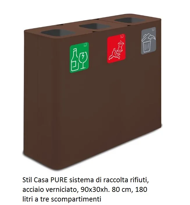 PATTUMIERA GETTACARTE PURE DIFFERENZIATA CORTEN 180LT C/COVER CORTEN+5PITTO