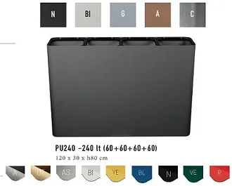 PATTUMIERA GETTACARTE PURE DIFFERENZIATA NERO 240LT 4SCOMP C/COVER 120X30X80H