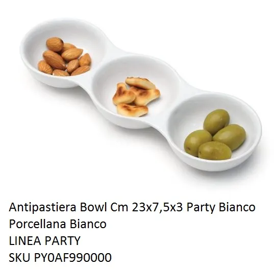 ANTIPASTIERA PARTY BOWL 3 SCOMPARTI CM23X7.5X3 PORCELLANA BIANCA 6PZXCF