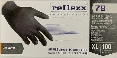 GUANTI NITRILE XL REFLEXX 78 SENZA POLVERE NERO 4.0GR 100PZ