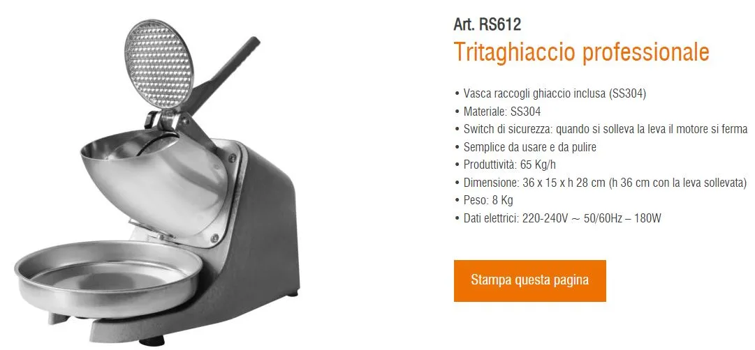MACCHINA TRITAGHIACCIO PROFESSIONALE 220-240V 180W