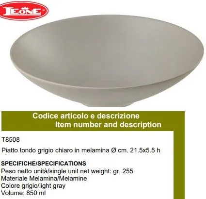 PIATTO FONDO TONDO CM21.5X5 H5 MELAMINA GRIGIO