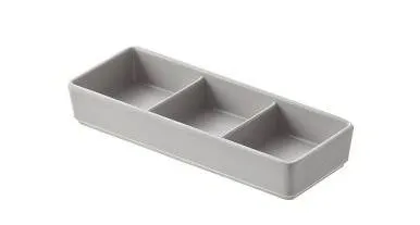 ANTIPASTIERA APERITIVO RETTANGOLARE 3 SCOMPARTI CM17.5X6.5 H2.8 MELAMINA GRIGIA