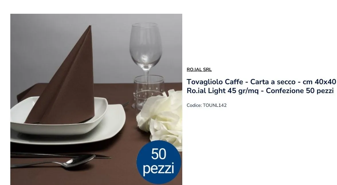 TOVAGLIOLO 40X40 AIRLAID LIGHT CAFFE'-MARRONE 50PZX16CFXCT